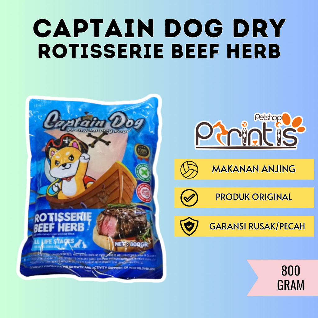 Jual Captain Dog Dry 800g Food Rotisserie Beef Herb Makanan Anjing ...