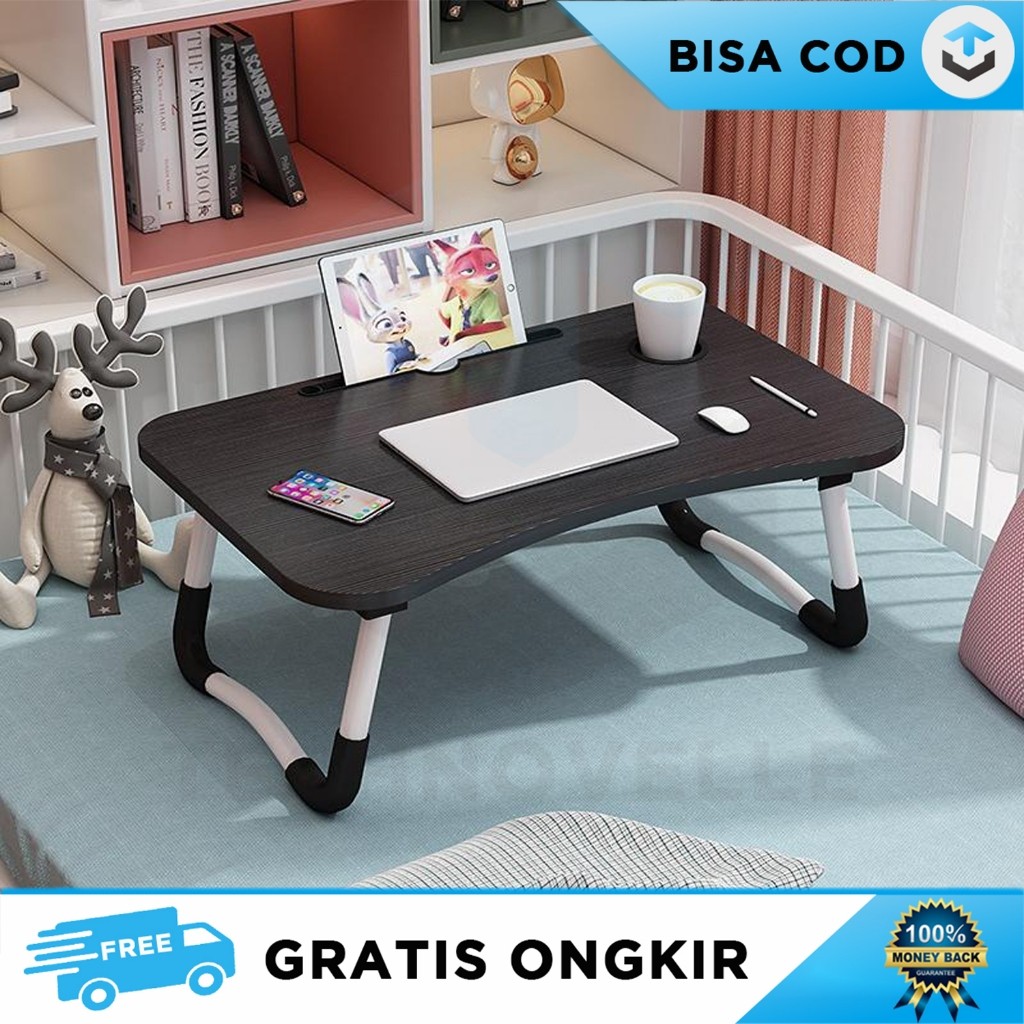 Jual FOLDABLE TABLE DESK WOOD STUDY WORK WITH CUP HOLDER PORTABLE ...