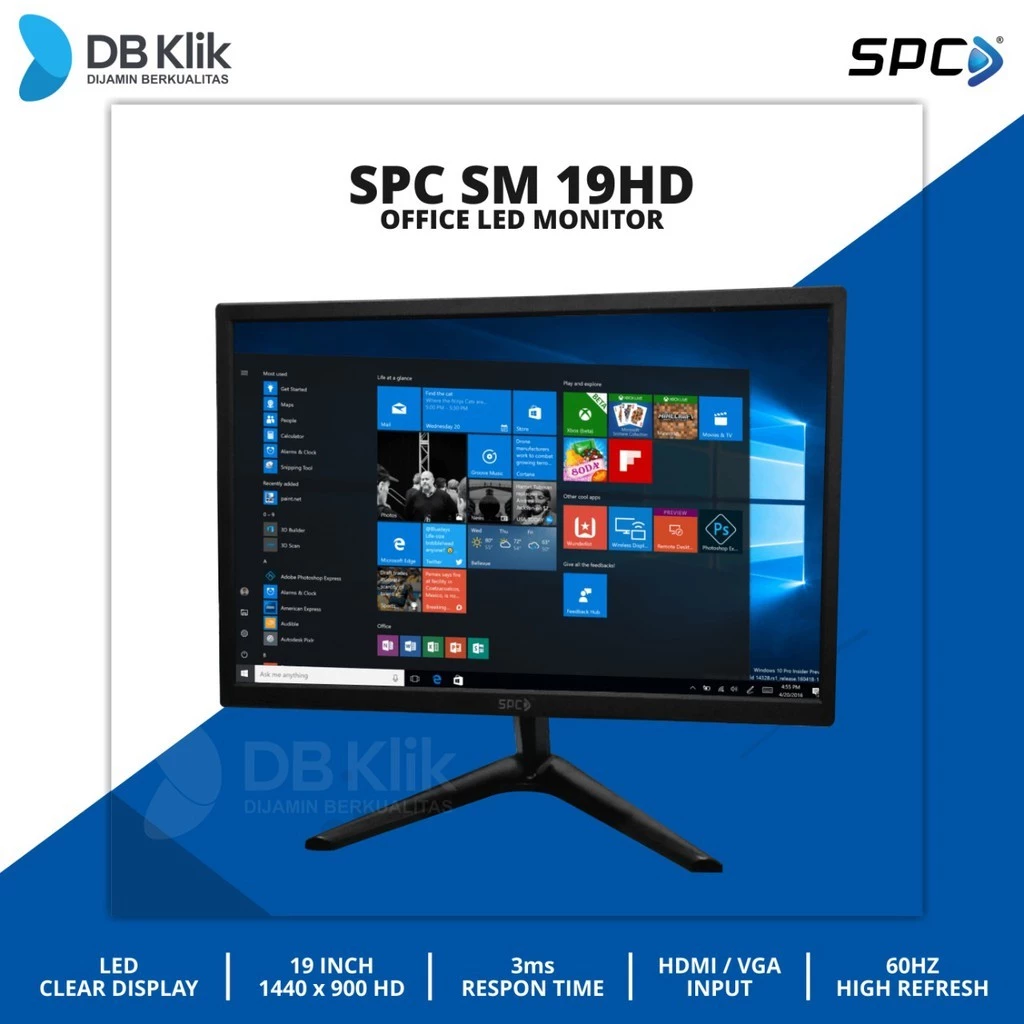 SPC LED Monitor Office SM-19HD tampak depan dengan layar menyala