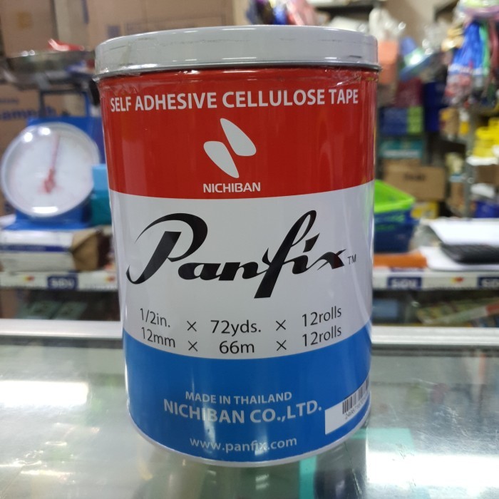 Jual BEBAS ONGKIR - 1 KALENG 12 ROL CELLULOSE TAPE PANFIX 1/2 INCH X 72 ...