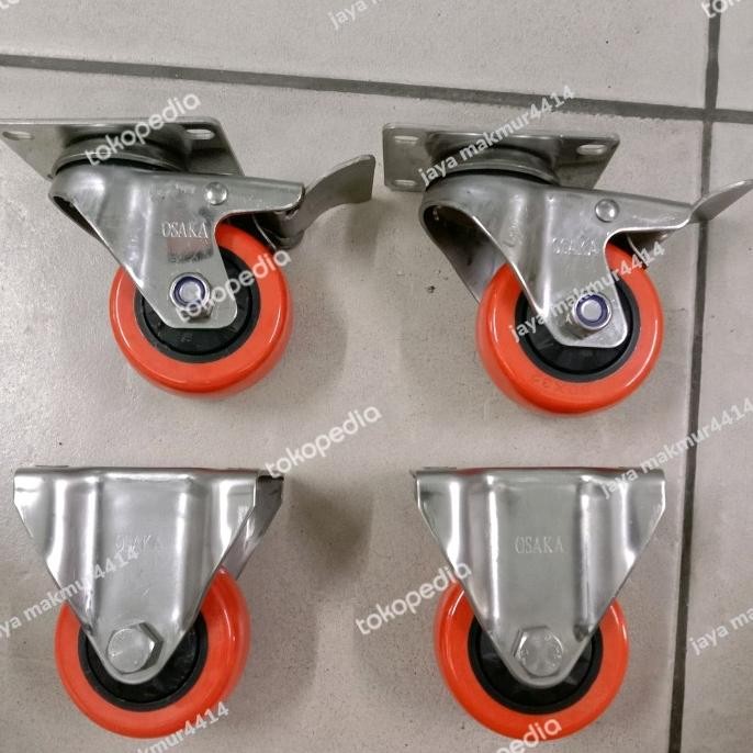 Jual Tersedia Roda Pu 3 Inch Stainless 2Hidup+Rem 2 Mati | Shopee Indonesia