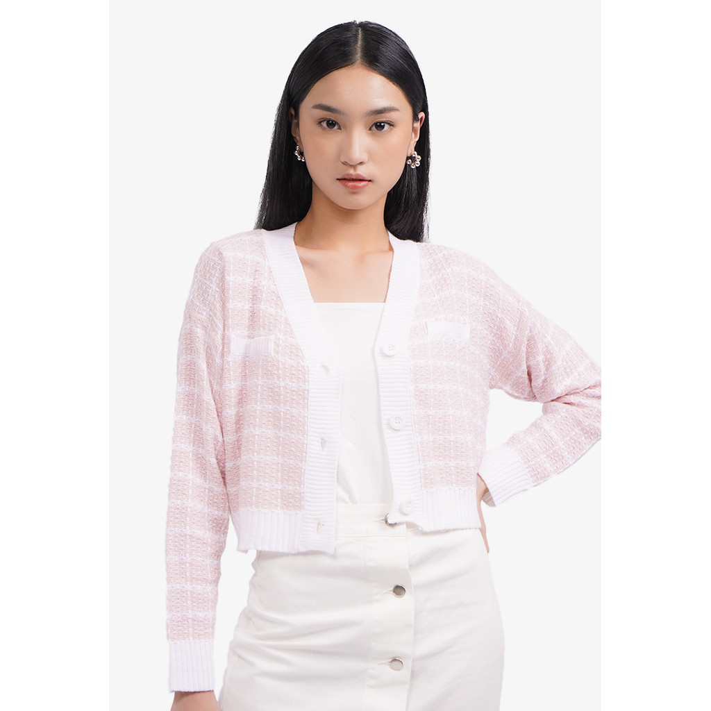 Jual COLORBOX Long Sleeve Tweed Knit Cardigan Lt. Pink | Shopee Indonesia
