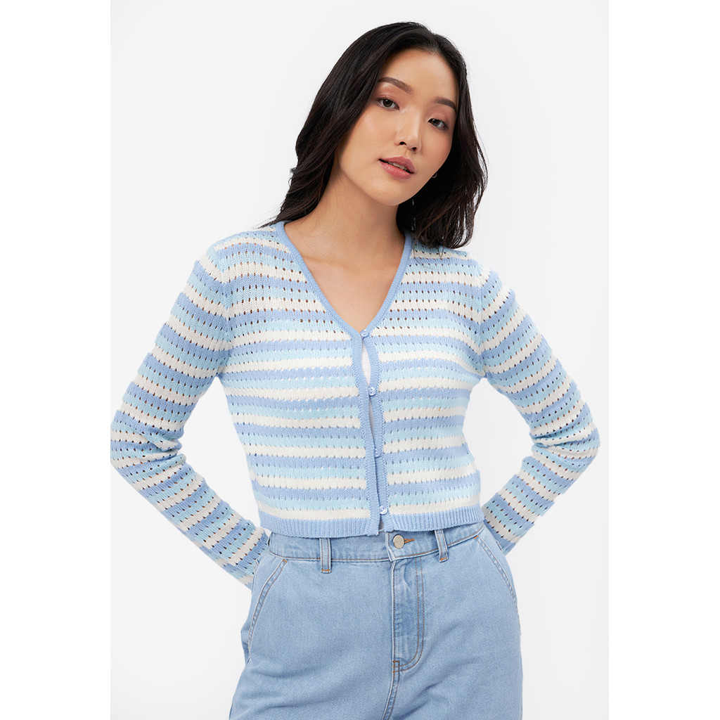 Jual COLORBOX Long Sleeve Striped Cardigan Lt. Blue | Shopee Indonesia