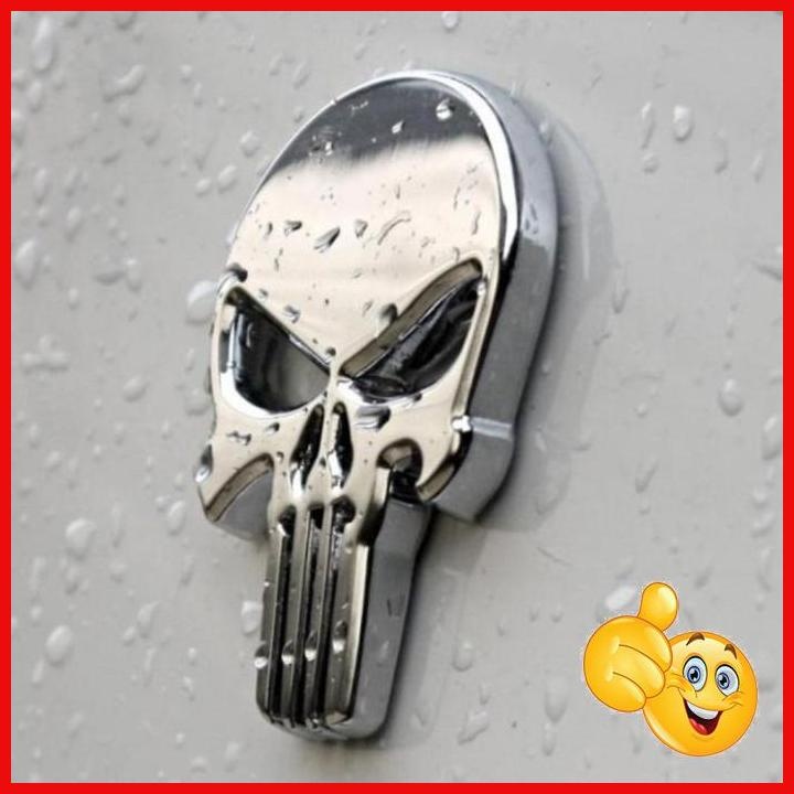 3D Metal Skull With Red Eyes – Car Emblem Badge Sticker – Black & Red - View #3