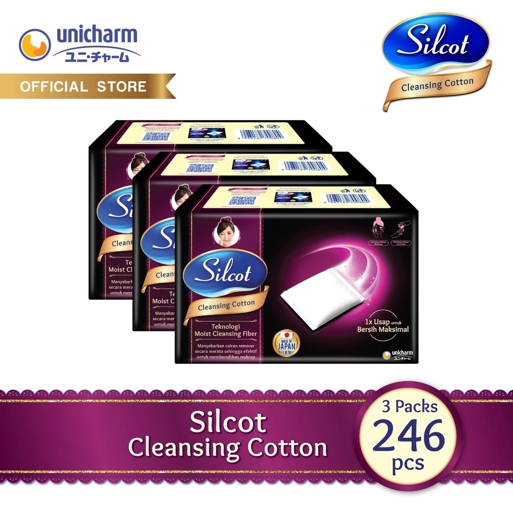 Silcot Cleansing Cotton 82 - Kapas Kecantikan Unicharm / Kapas Wajah / Kapas Pembersih Make Up Micellar Water- 3 Packs - foto 1