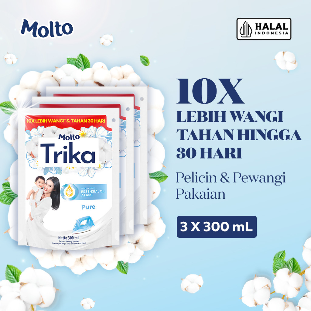 Jual MOLTO TRIKA PELICIN DAN PEWANGI PAKAIAN PURE 300 ML x 3 | Shopee ...