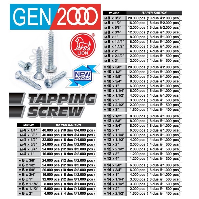Jual Skrup Tapping Screw FH Sekrup Kepala Rata 6 x 3/8