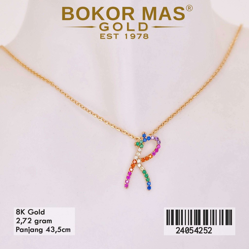 Jual BokorMas Gold Kalung Huruf R Variasi Permata Emas Asli kadar 8K ...