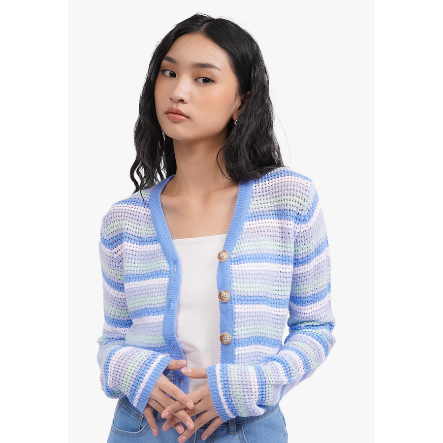 Long Sleeve Stripes Cardigan Lt. Blue