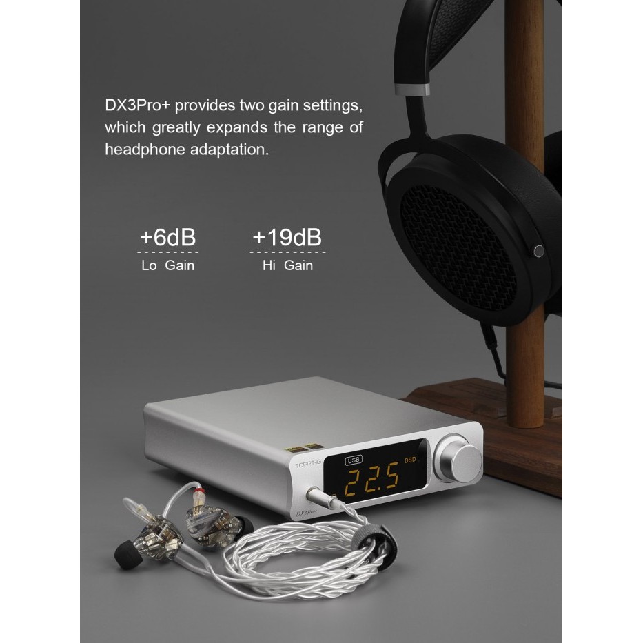 DAC Topping DX3 Pro+ ES9038Q2M - Convertisseur Audio Bluetooth/USB Haute Résolution | Pour Casque Ou Enceintes