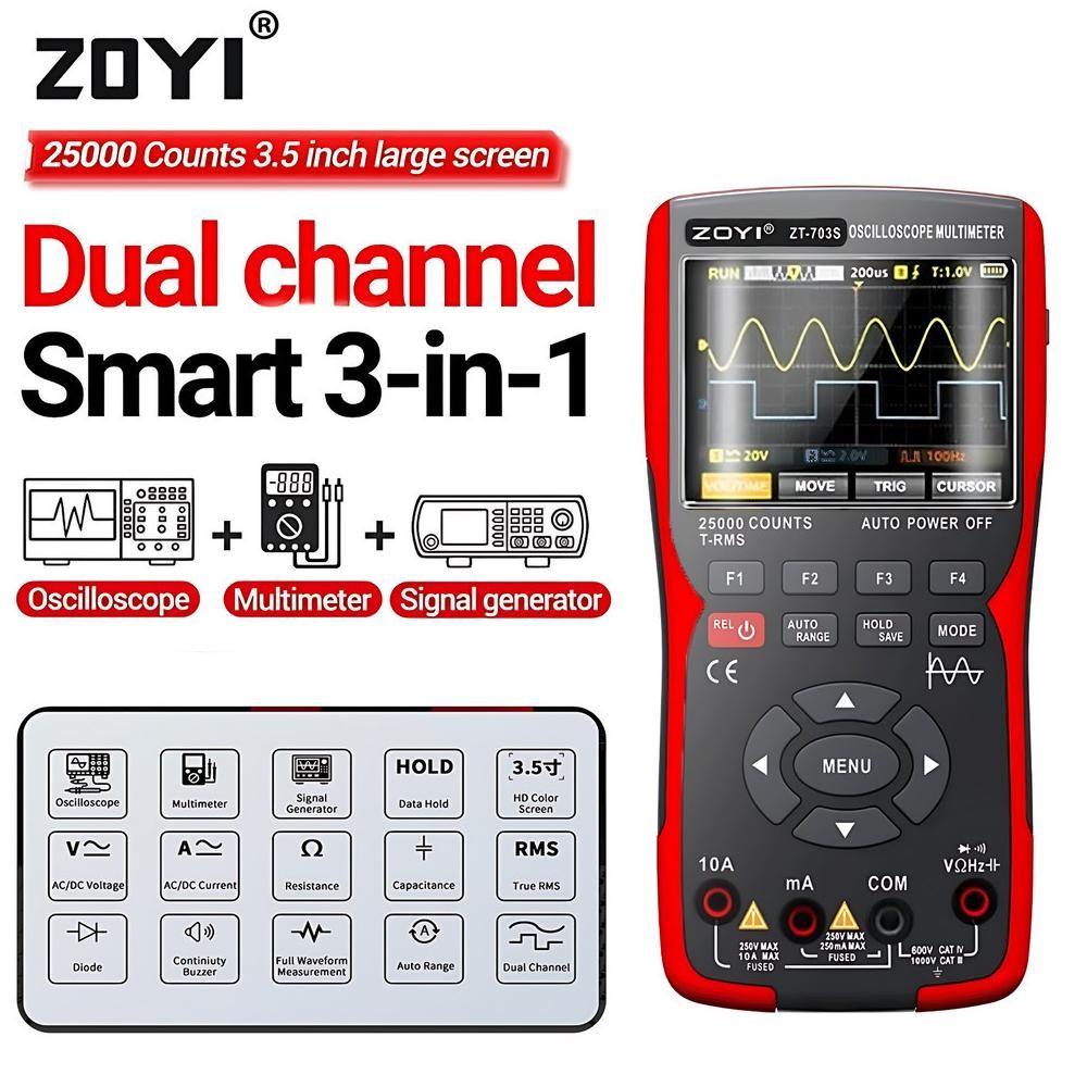 Oscilloscope Numérique Portable ZT-703S - 2 Canaux 50 MHz Avec Multimètre Et Écran Tactile 3.5"