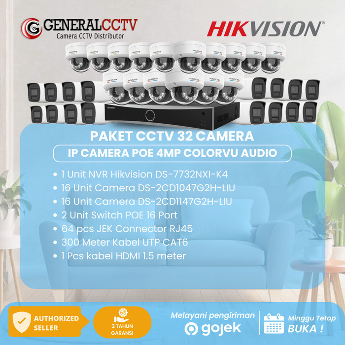 Jual Paket 32 IP Camera Hikvision 4MP ColorVU Audio IP Camera POE ...