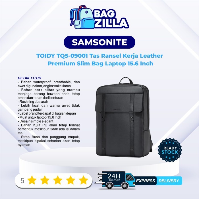 Jual SAMSONITE TOIDY TQ5-09001 Tas Ransel Kerja Leather Premium Slim ...