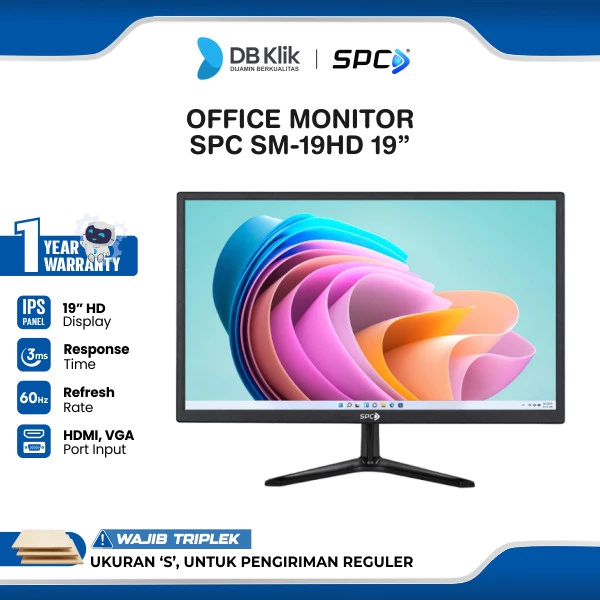 SPC LED Monitor Office SM-19HD tampak depan dengan layar menyala