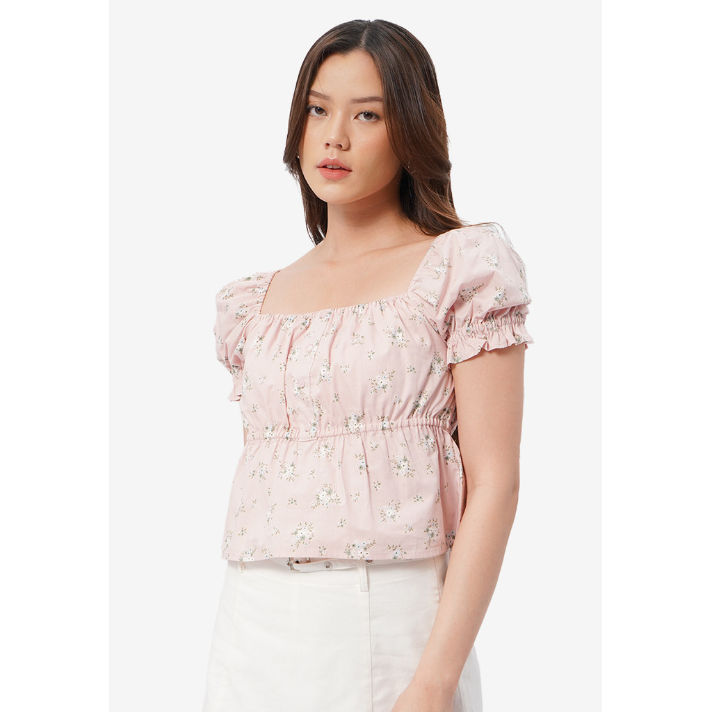 Jual COLORBOX Printed Square Neck Short Sleeve Top Lt. Pink | Shopee ...
