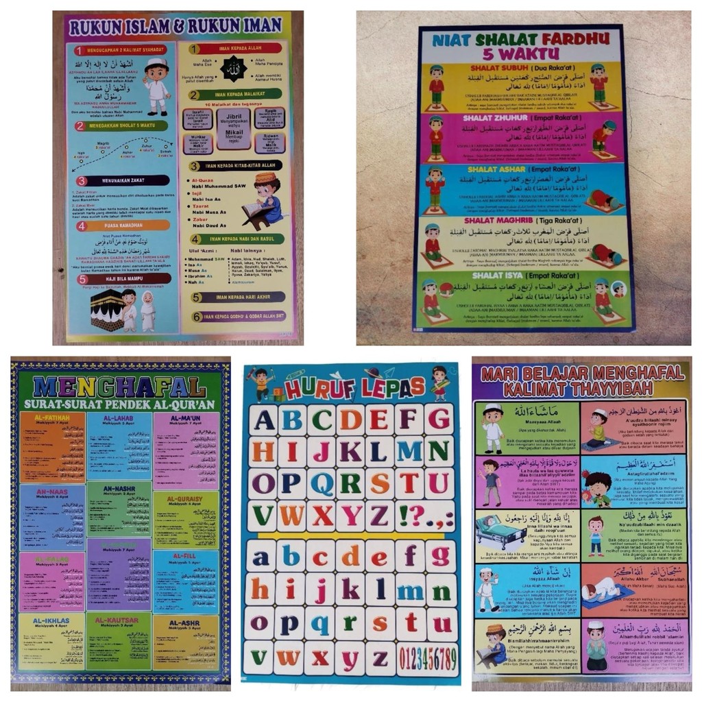 Jual Paket 5 Poster Edukasi /Poster Dinding/ Poster Rukun Islam dan ...