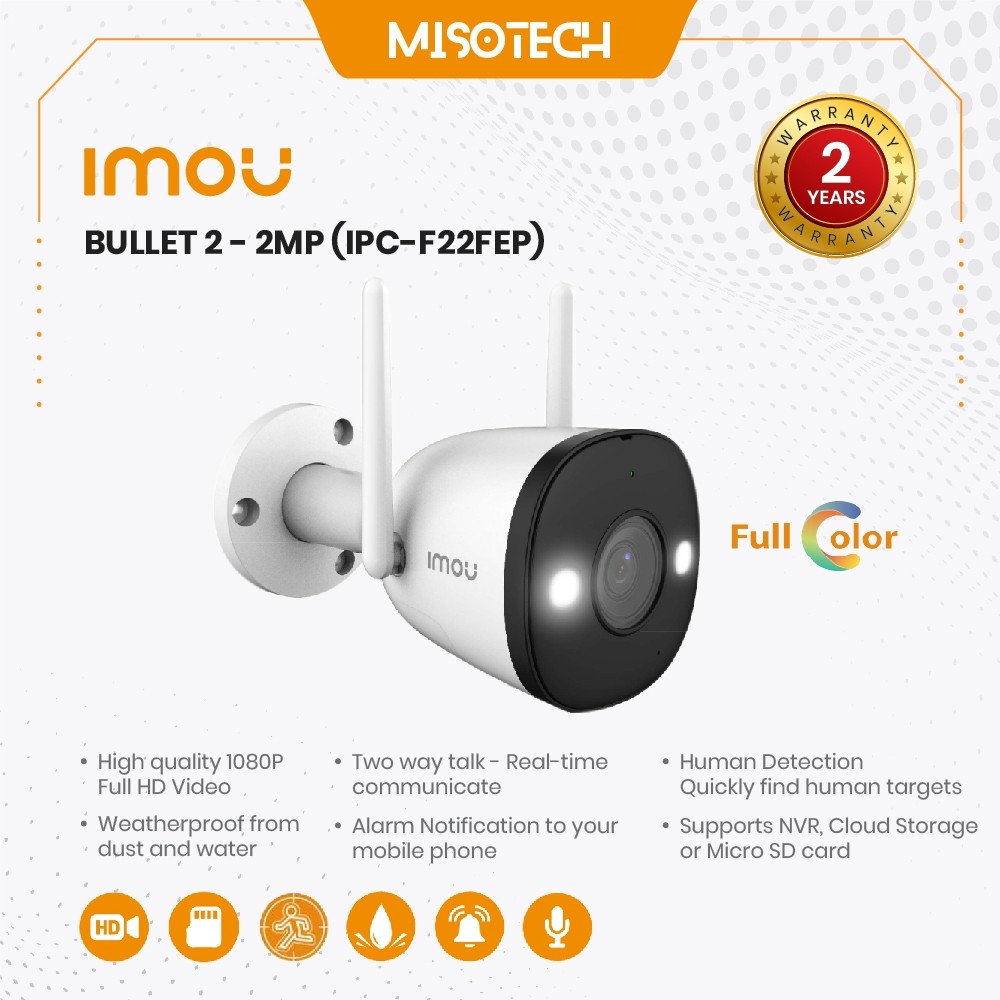 Jual Imou Bullet 2 2MP IPC-F22FEP Wifi CCTV IP Outdoor Full Color Two ...