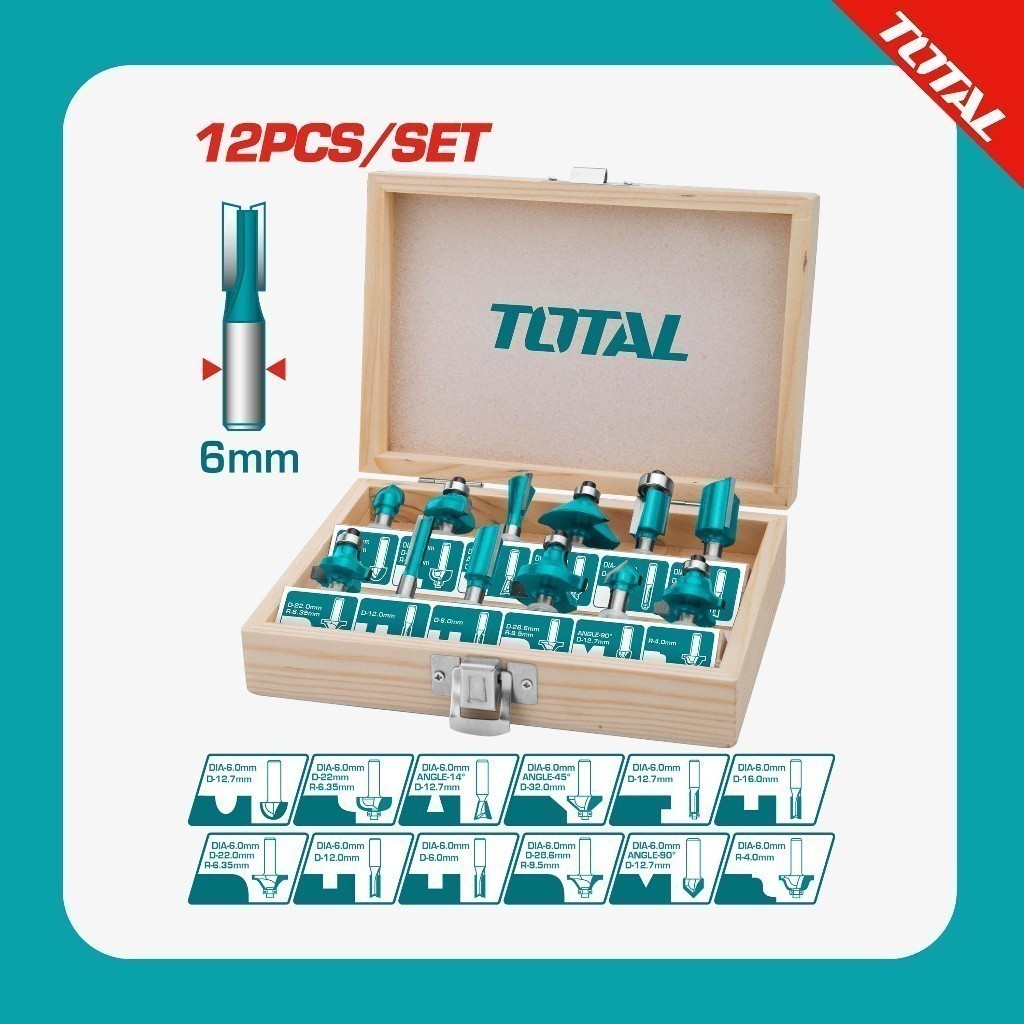 Jual TOTAL Set 12 Buah Mata Router (6mm, 8mm, 12mm) / 12 Pcs Router Bit ...