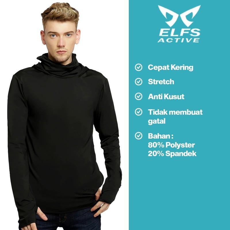 ELFS ACTIVE Hoodie Turtle Neck With Mask Men Long Sleeve Hoodie Pria Lengan  Panjang