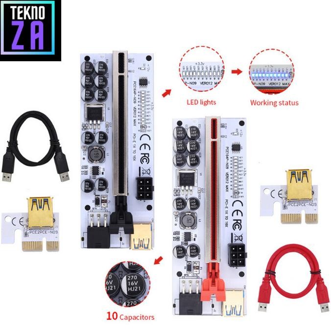 Jual BEBAS ONGKIR - PCIe Riser 10 Capasitor VER012 MAX Mining VGA GPU ...