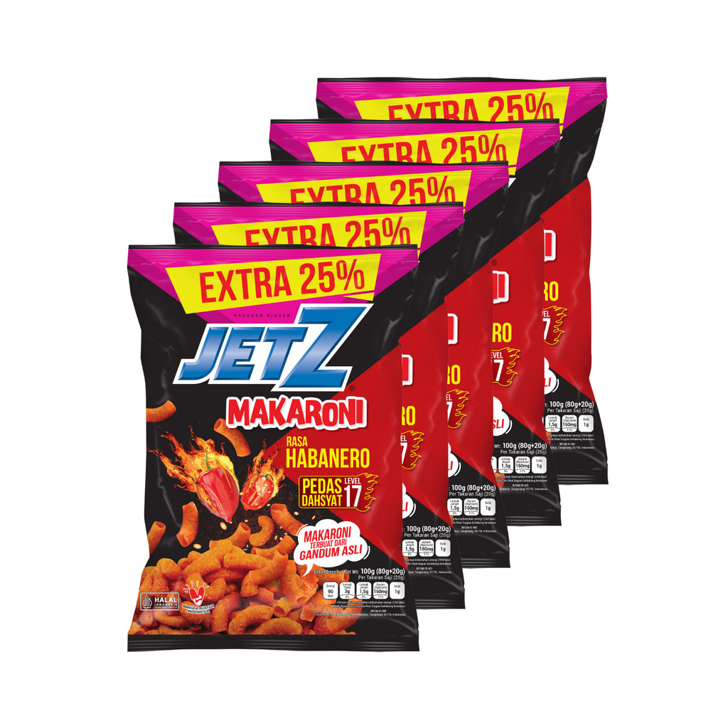 Jual JetZ Makaroni Rasa Habanero Pedas Dahsyat Level 17 100gr x 5 pcs ...