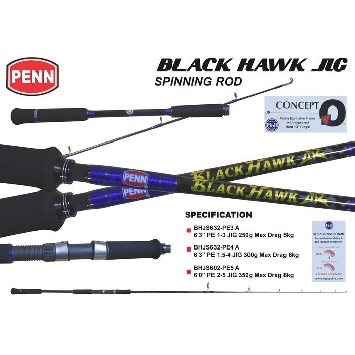 Jual Penn BLACK HAWK JIG Spinning Rod BHJS 632 - PE 1.5-4 (189cm