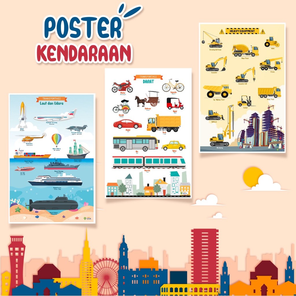 Jual Adaajaa Poster Macam Macam Kendaraan dan Transportasi Darat, Laut