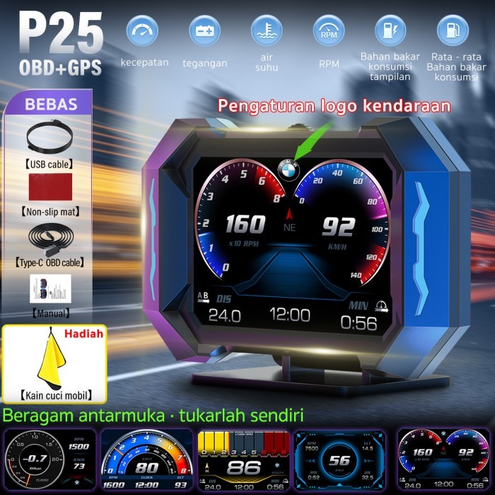 Jual OBD2+GPS Scanner Mobil P25 - HUD Display Car Smart Gauge Mobil ...