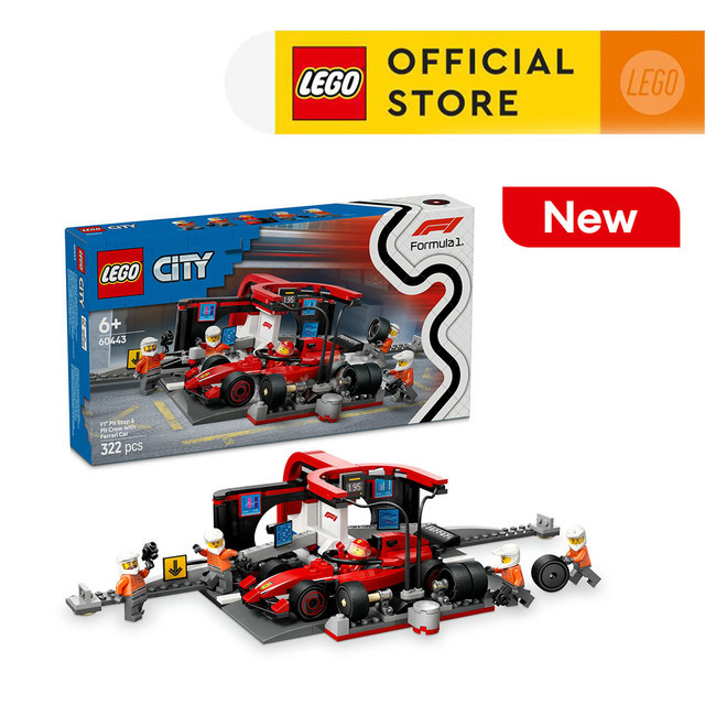 LEGO City 60443 F1 Pit Stop Pit Crew with Ferrari Car (322 Pieces) Balok  Mainan Anak (6 Tahun+)