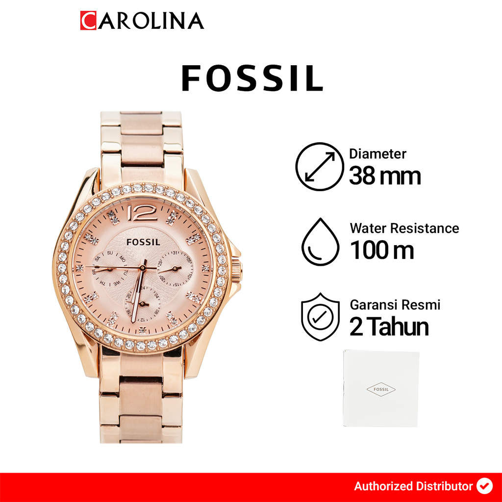 Jual Jam Tangan Wanita FOSSIL Riley ES2811 Rose Gold Dial Rose Gold ...