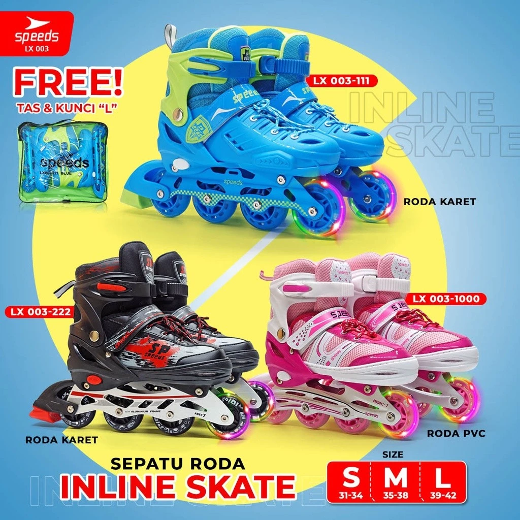 SPEEDS Sepatu Roda Skate Anak dan Dewasa Inline Roda Full Karet PU Roller Skate 003-111 - foto 1