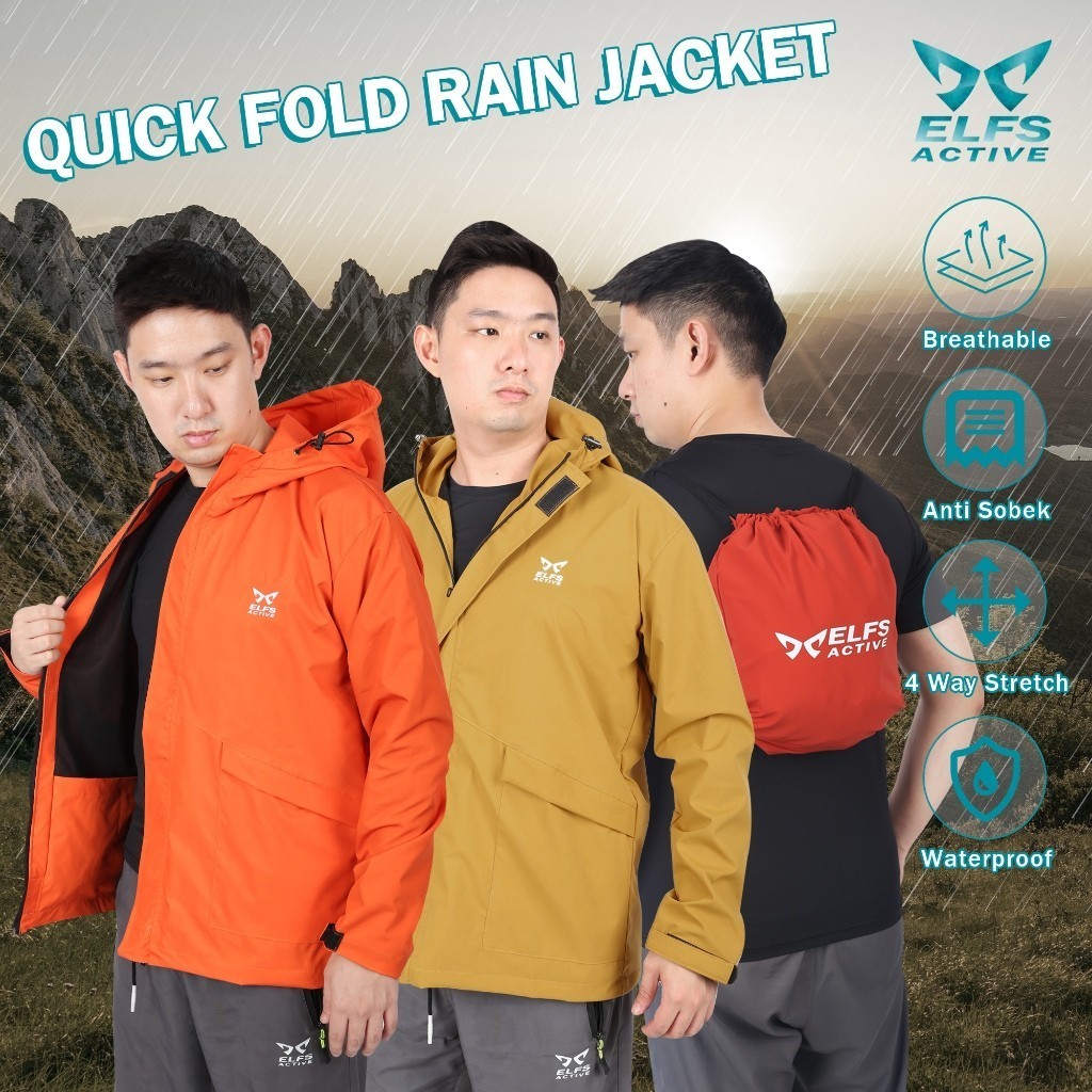 Jual Elfs Active Quick Fold Rain Jacket String Bag Jaket Parka