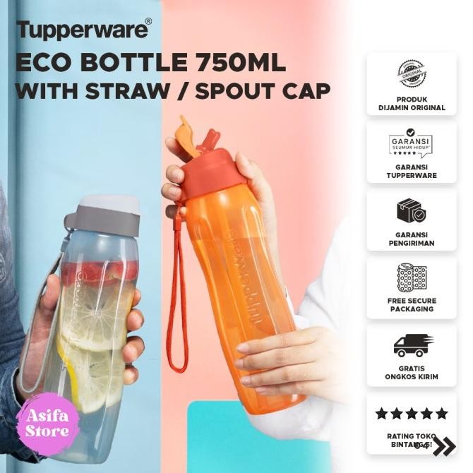 Jual Tupperware Eco Bottle 750ml Straw - Tempat / Botol Air Minum ...