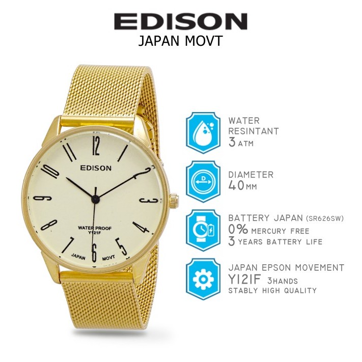 Jual Jam Tangan Edison Ar 260R.3 Eg Slim Type Waterproof Japan Movement ...