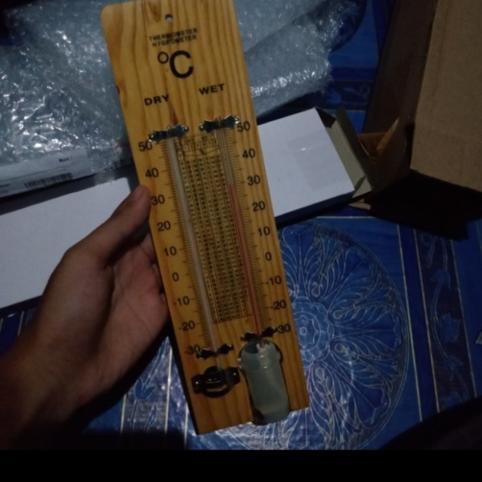 Jual Thermometer wet & dry bahan kayu termometer ruangan bola basah ...