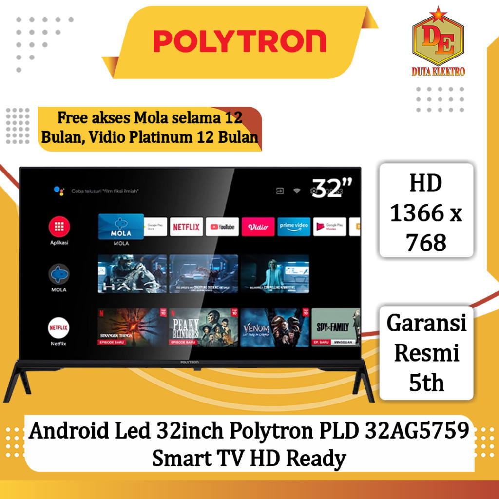 Jual Android Led 32inch Polytron PLD 32 AG 5759 Smart TV HD Ready ...