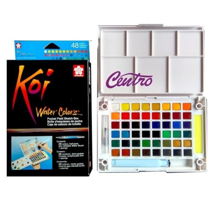 Sakura Koi Waterverf - Pocket Field Sketch Box - 48 Halve Pans met Waterkwast en Mengpalet - Draagbaar en Compact voor Kunstenaars