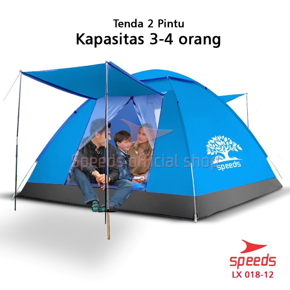 SPEEDS Tenda Camping Family Otomatis Piknik Gunung Mendaki 3-4 Orang Dengan Alas Anti Air 018-11