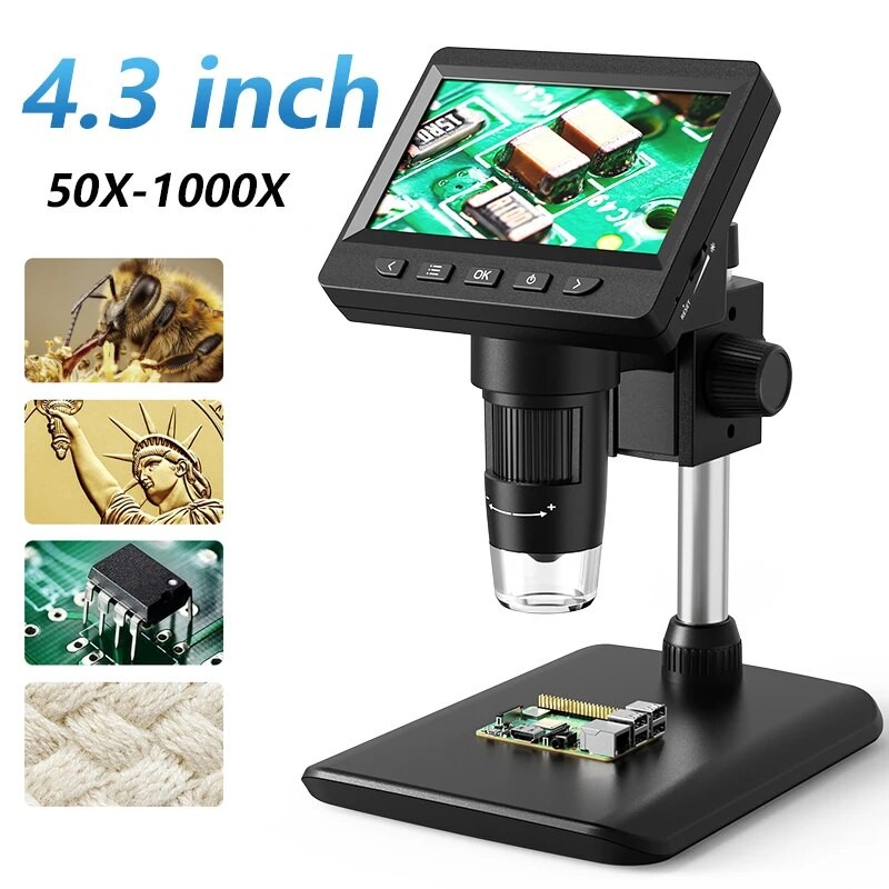 Jual 4.3 Inch IPS Digital Microscope 1000X 2MP Coin Microscopio ...