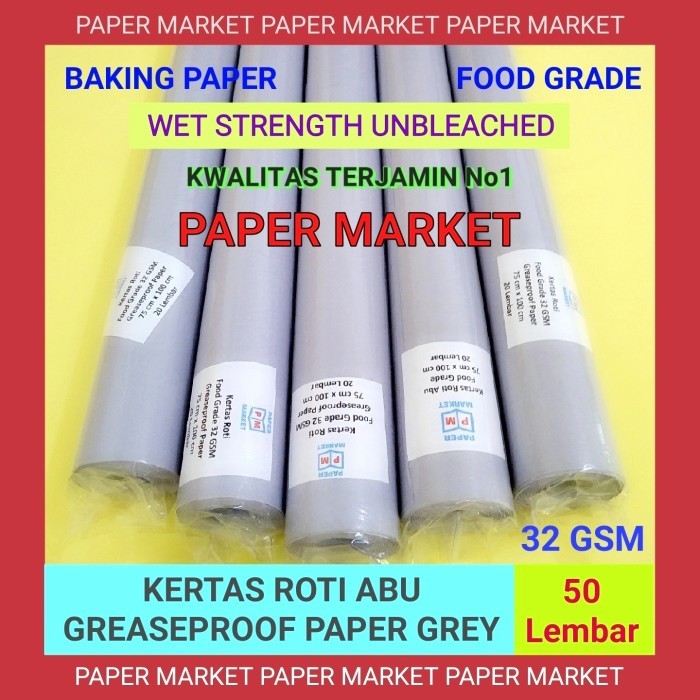 Jual Kertas Roti Abu/Greaseproof Paper Grey Uk 75 X 100Cm 32 Gsm (50 ...