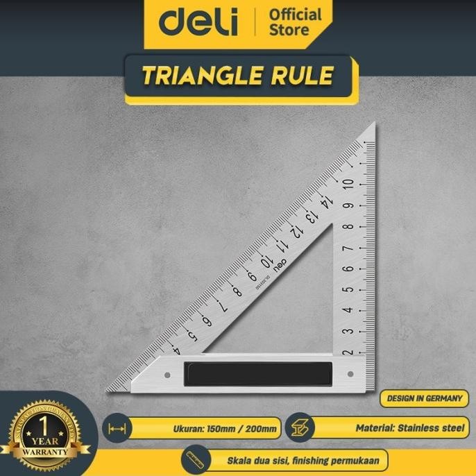 Jual tersedia deli penggaris segitiga siku besi tukang / triangle ruler ...