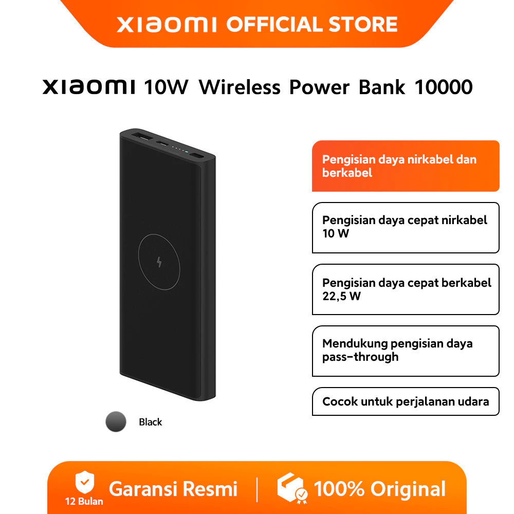 Xiaomi Power Bank 10W Wireless 10000mAh | Pengisian daya nirkabel dan berkabel | Pengisian daya cepat | Fast charging