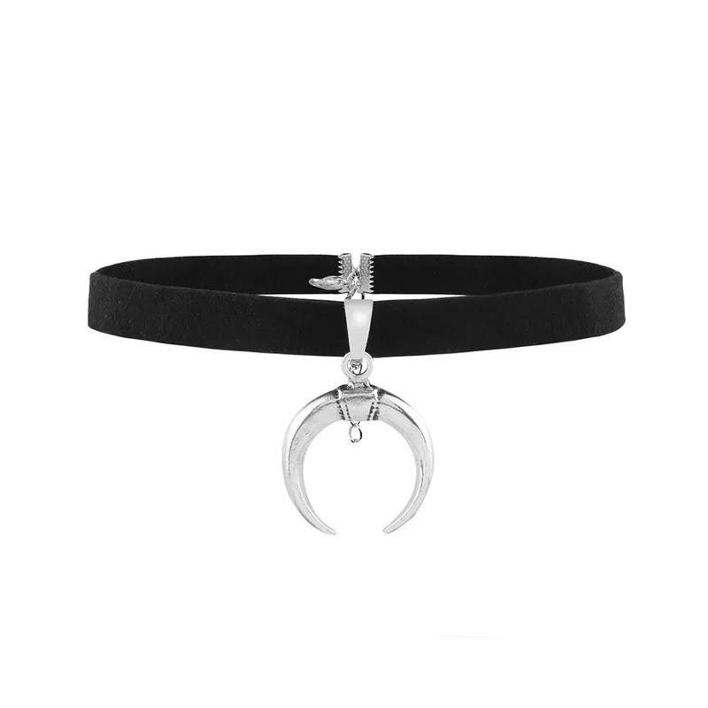 Jual Emo Punk Gothic Choker Necklace Black Velvet Ribbon Chockers Moon ...