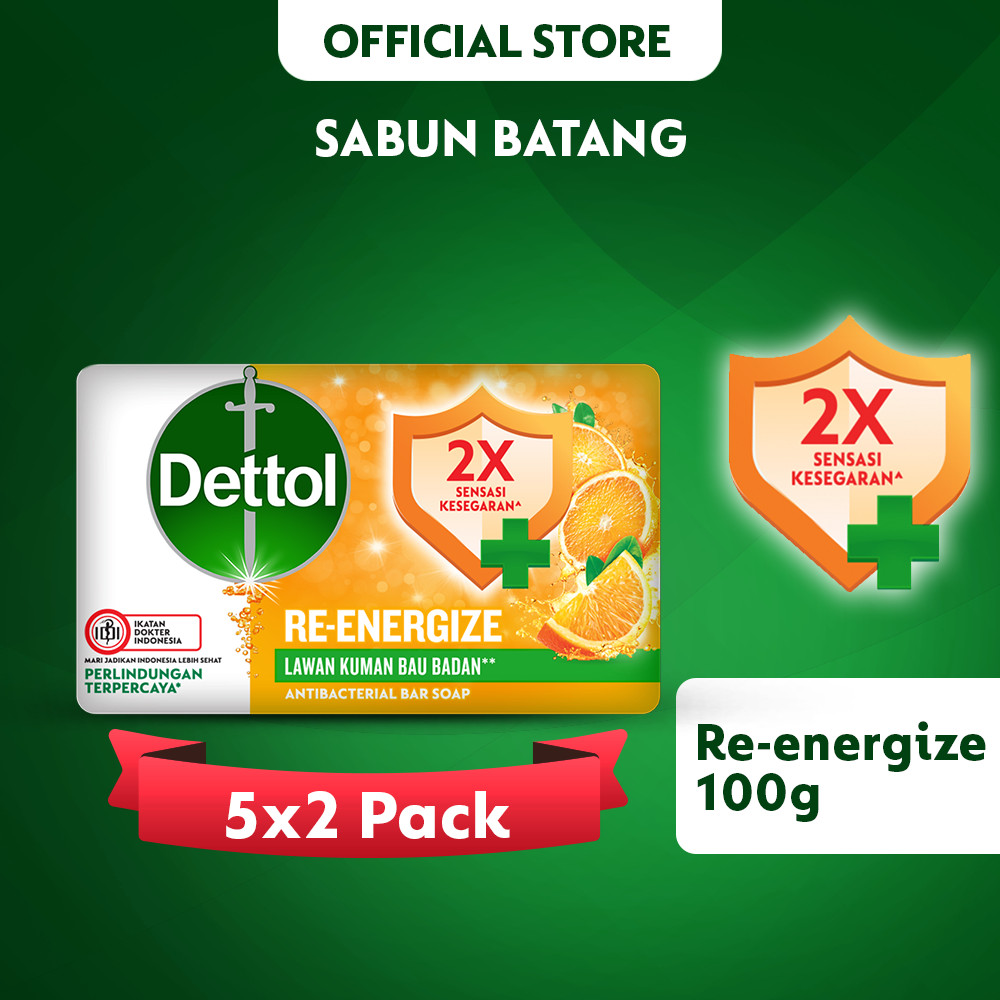 Jual Dettol Sabun Batang Re-energize Anti Bakteri 100 gr (5Pcs x 2 Pack ...