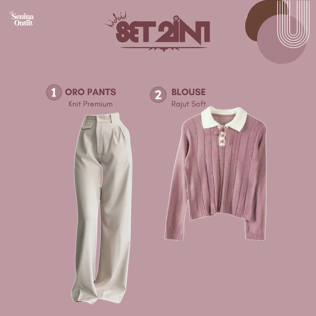 Foto 3 One Set 3 in 1 Korean Style ( Blouse Rajut - Oro Pants - Jilbab ) Setelan Wanita Kekinian - SO63 | 016