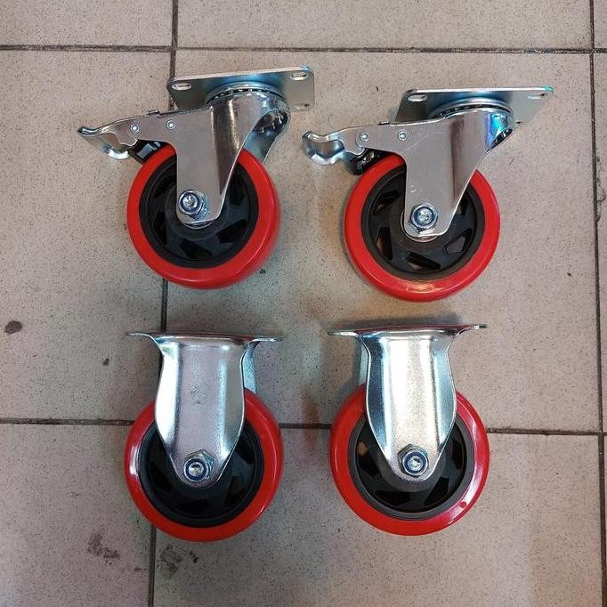 Jual Roda Pu Merah Medium Duty 4 inch ( 2Rem 2Mati ) | Shopee Indonesia