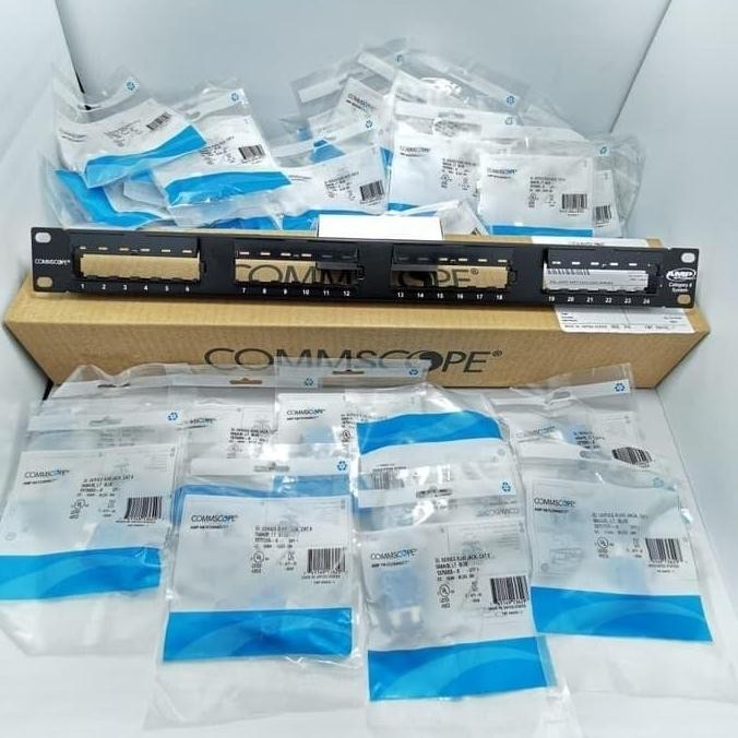 Jual Patchpanel 24 Port Lengkap Modular Jack Cat6 Amp Commscope Rack ...