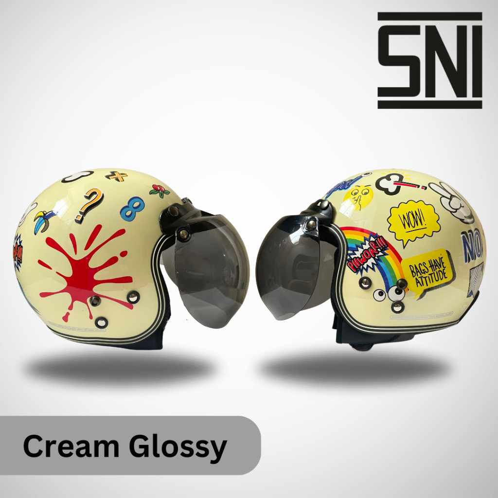 Jual Helm Bogo Dewasa Cream Motif Phow Pria Wanita SNI | Shopee Indonesia