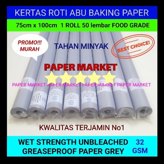 Jual Kertas Roti Abu/Greaseproof Paper Grey Uk 75 X 100Cm 32 Gsm (50 ...