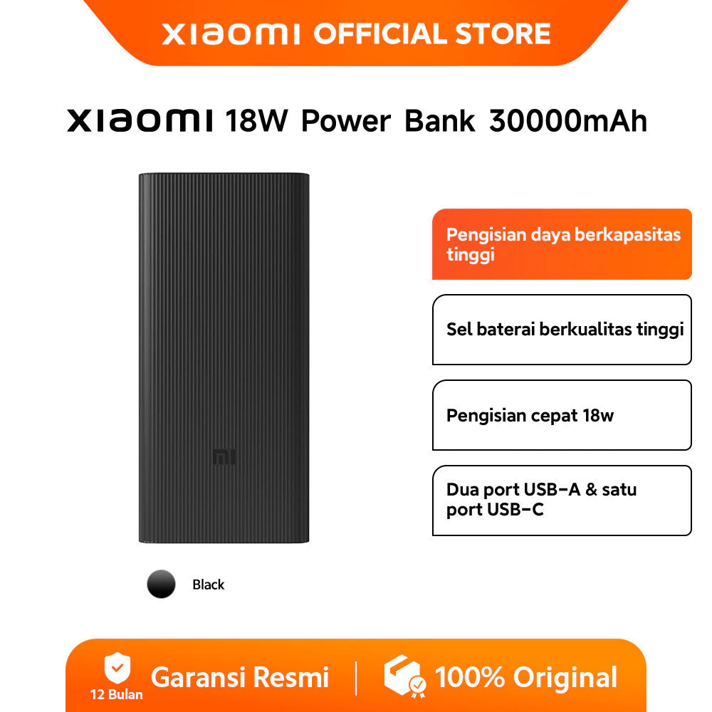 Xiaomi 18W Power Bank 30000mAh | Pengisian Daya Berkapasitas Tinggi | Sel baterai berkualitas tinggi | Pengisian daya cepat pintar